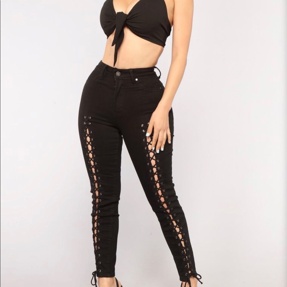 Black lace up jeans